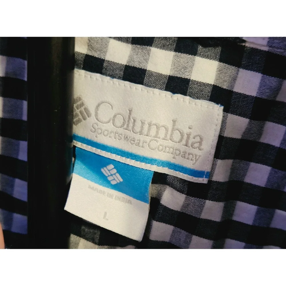 Columbia Gingham Pattern Button Down‎ Dress Shirt Mens Size Large Navy White